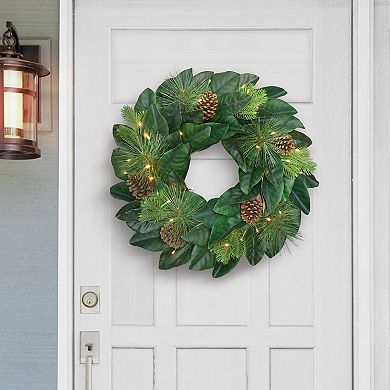 PULEO INTERNATIONAL 24-in. Pre-Lit Artificial Magnolia Wreath