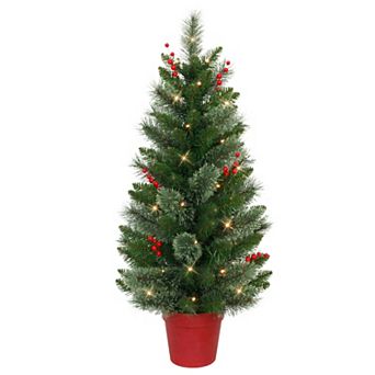 PULEO INTERNATIONAL 3.5-ft. Pre-Lit Artificial Potted Trees 2 pc Set