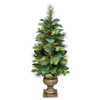 PULEO INTERNATIONAL 3-ft. Pre-Lit Potted Magnolia Leaf Artificial Tree