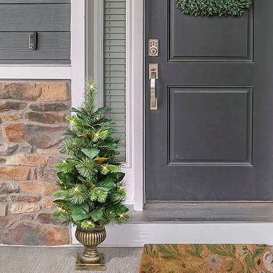 PULEO INTERNATIONAL 3-ft. Pre-Lit Potted Magnolia Leaf Artificial Tree