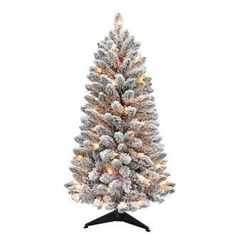 PULEO INTERNATIONAL 4-ft. Pre-Lit Flocked Carson Pine Artificial Christmas Tree