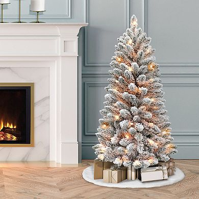 PULEO INTERNATIONAL 4-ft. Pre-Lit Flocked Carson Pine Artificial Christmas Tree
