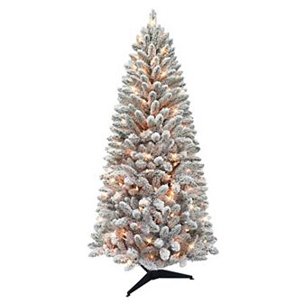 PULEO INTERNATIONAL 6-ft. Pre-Lit Flocked Carson Pine Artificial Christmas Tree