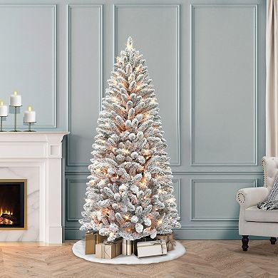 PULEO INTERNATIONAL 6-ft. Pre-Lit Flocked Carson Pine Artificial Christmas Tree