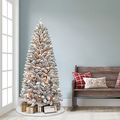PULEO INTERNATIONAL 6-ft. Pre-Lit Flocked Carson Pine Artificial Christmas Tree