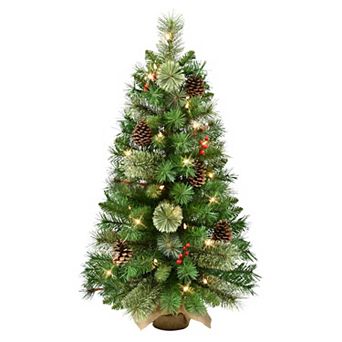 PULEO INTERNATIONAL 3-ft. Pre-Lit Pine Christmas Tree in Burlap Sac