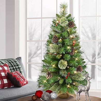 PULEO INTERNATIONAL 3-ft. Pre-Lit Pine Christmas Tree in Burlap Sac