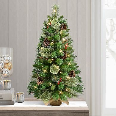 PULEO INTERNATIONAL 3-ft. Pre-Lit Pine Christmas Tree in Burlap Sac