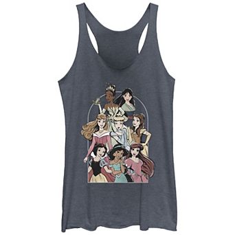 Disney's Princess Tiana, Mulan, Aurora, Cinderella, Belle, Snow White, Jasmine & Ariel Close Group Retro Juniors' Racerback Tank Top