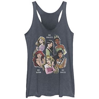 Disney's Princess Rapunzel, Mulan, Tiana, Ariel, Aurora & Pocahontas Be Brave Retro Juniors' Racerback Tank Top