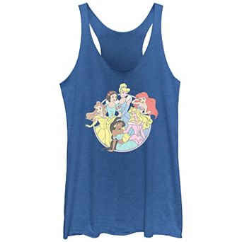 Disney's Princess Belle, Snow White, Cinderella, Ariel, Aurora & Jasmine Group Stamp Juniors' Racerback Tank Top