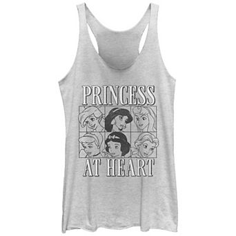 Disney's Princess Ariel, Jasmine, Aurora, Cinderella, Snow White & Belle At Heart Juniors' Racerback Tank Top