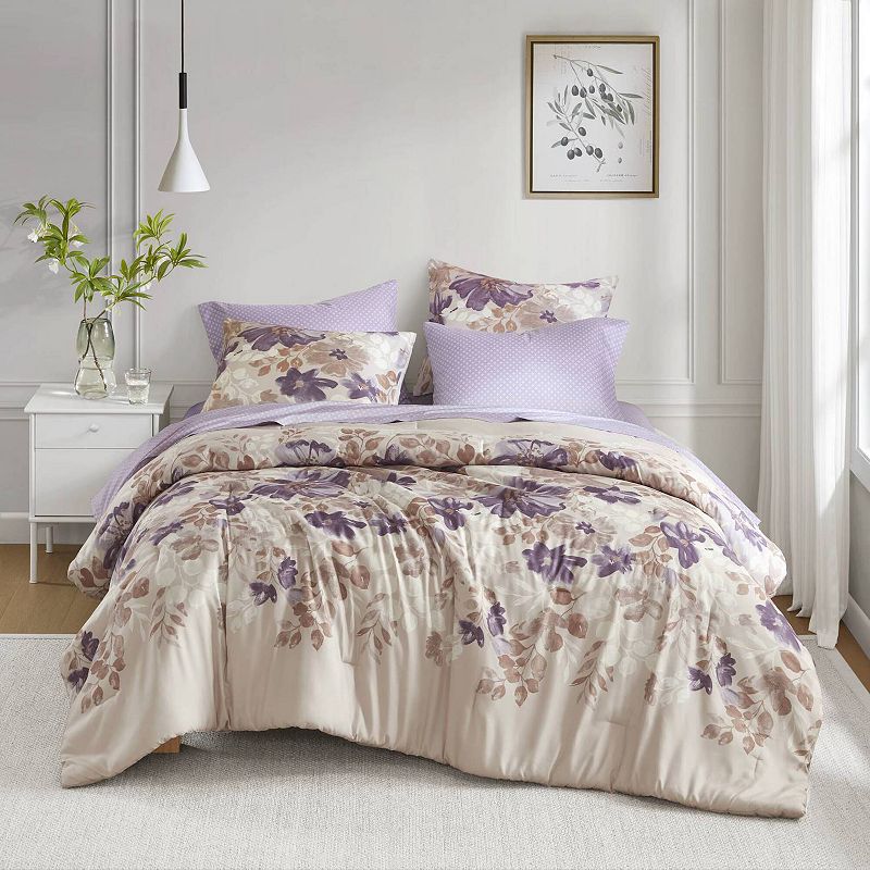 Madison Park Queen Willow Floral Comforter Set with Bed Sheet Taupe