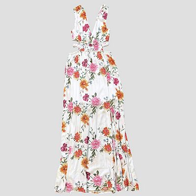 Juniors' 1412 Floral Cut Out Maxi Dress