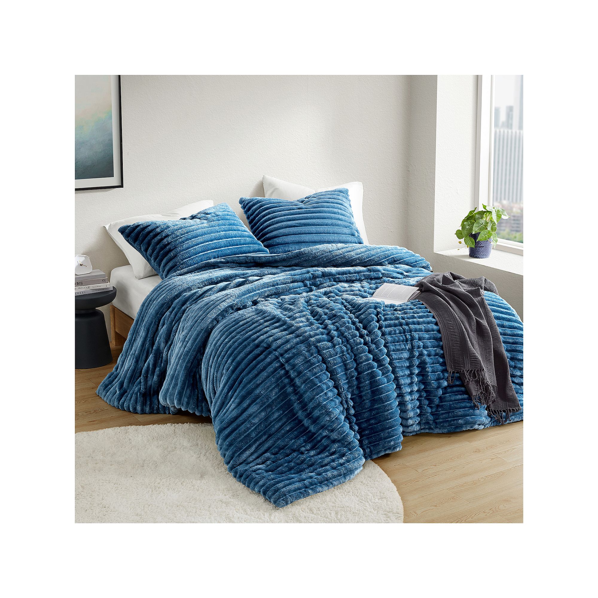 510 Design Avril Fluffy Ribbed Plush Comforter Set, Blue