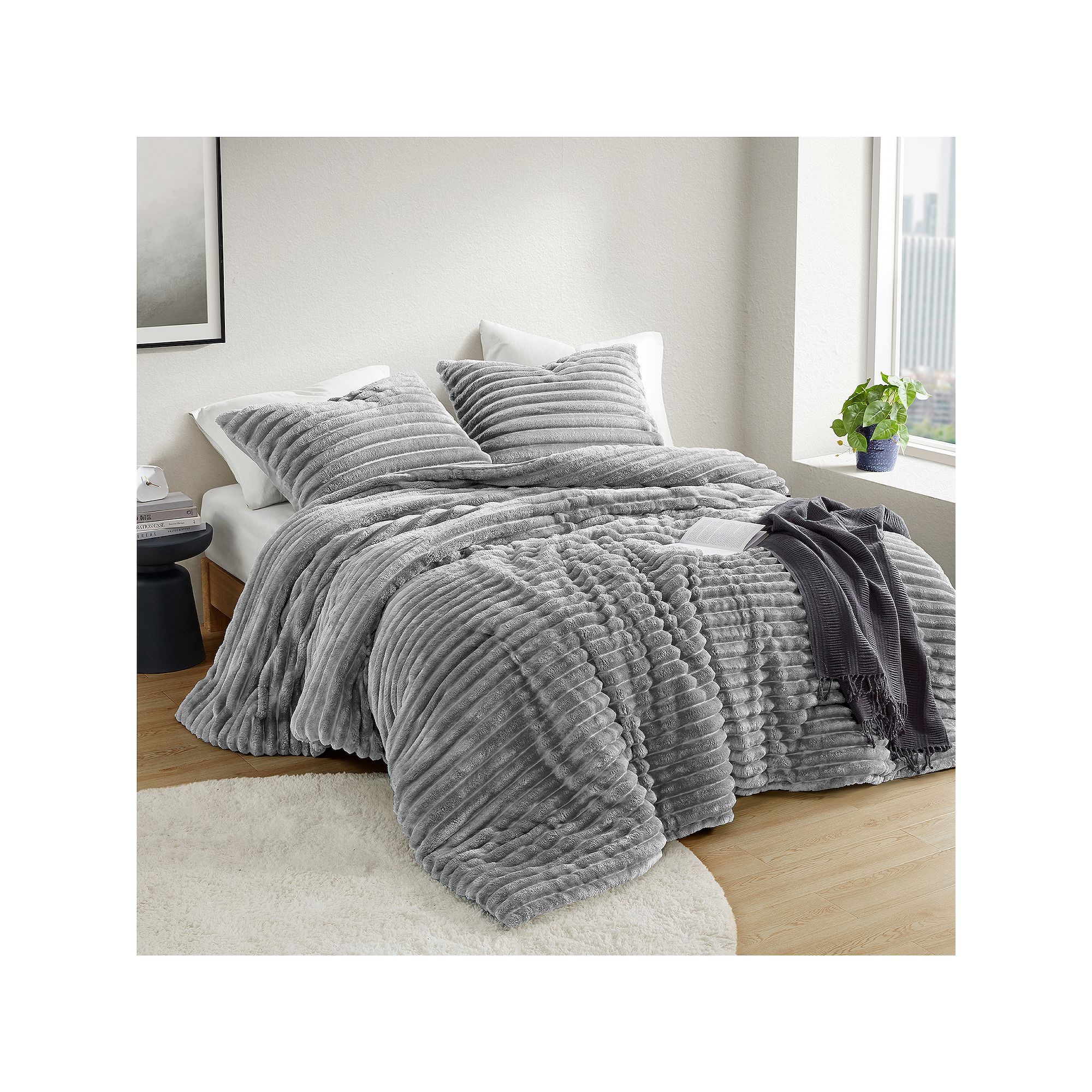 510 Design Avril Fluffy Ribbed Plush Comforter Set, Gray