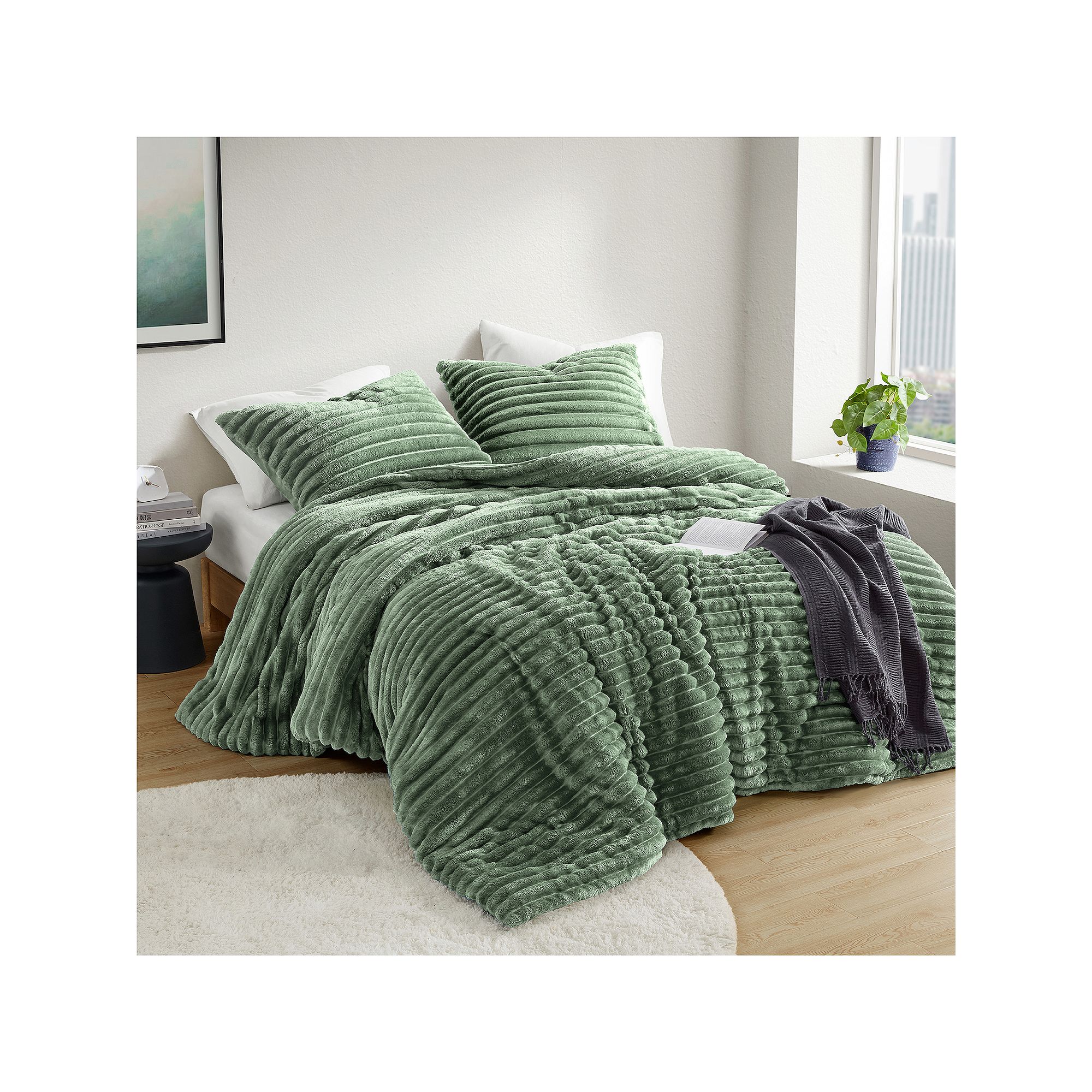 510 Design Avril Fluffy Ribbed Plush Comforter Set, Green