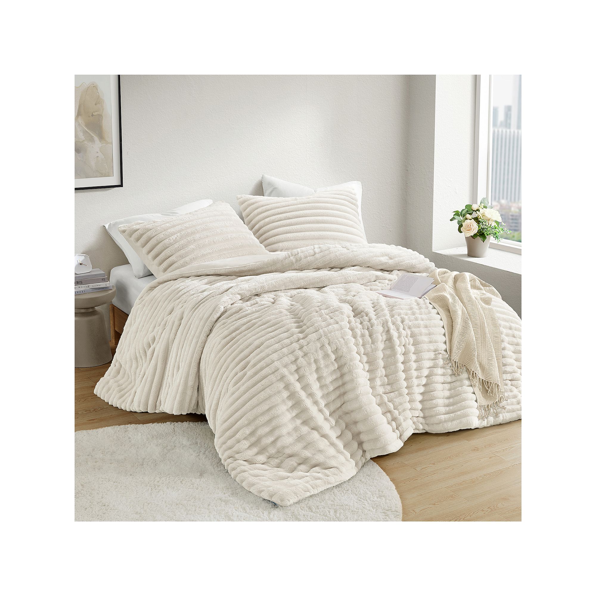 510 Design Avril Fluffy Ribbed Plush Comforter Set, Ivory