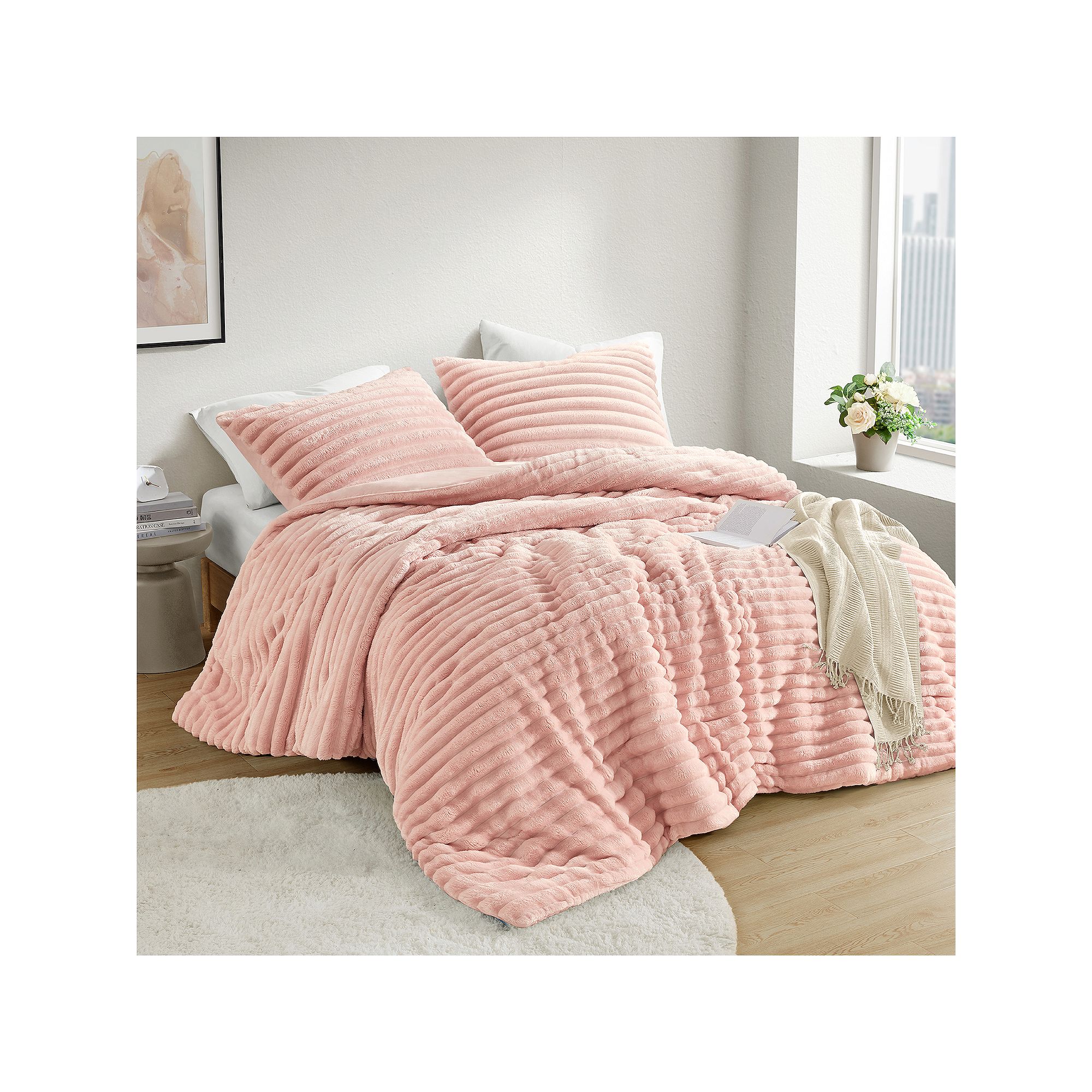 510 Design Avril Fluffy Ribbed Plush Comforter Set, Pink