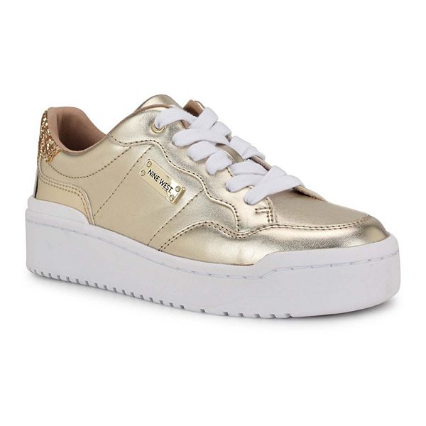 Nine West Aleno Lace-Up Platform Women's Casual Sneakers - Gold (7)