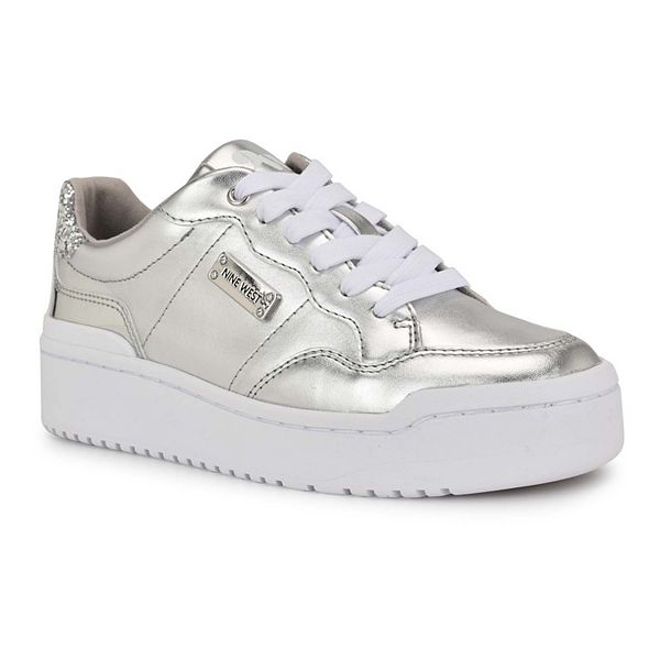 Nine West Aleno Lace-Up Platform Women's Casual Sneakers - Silver (9)