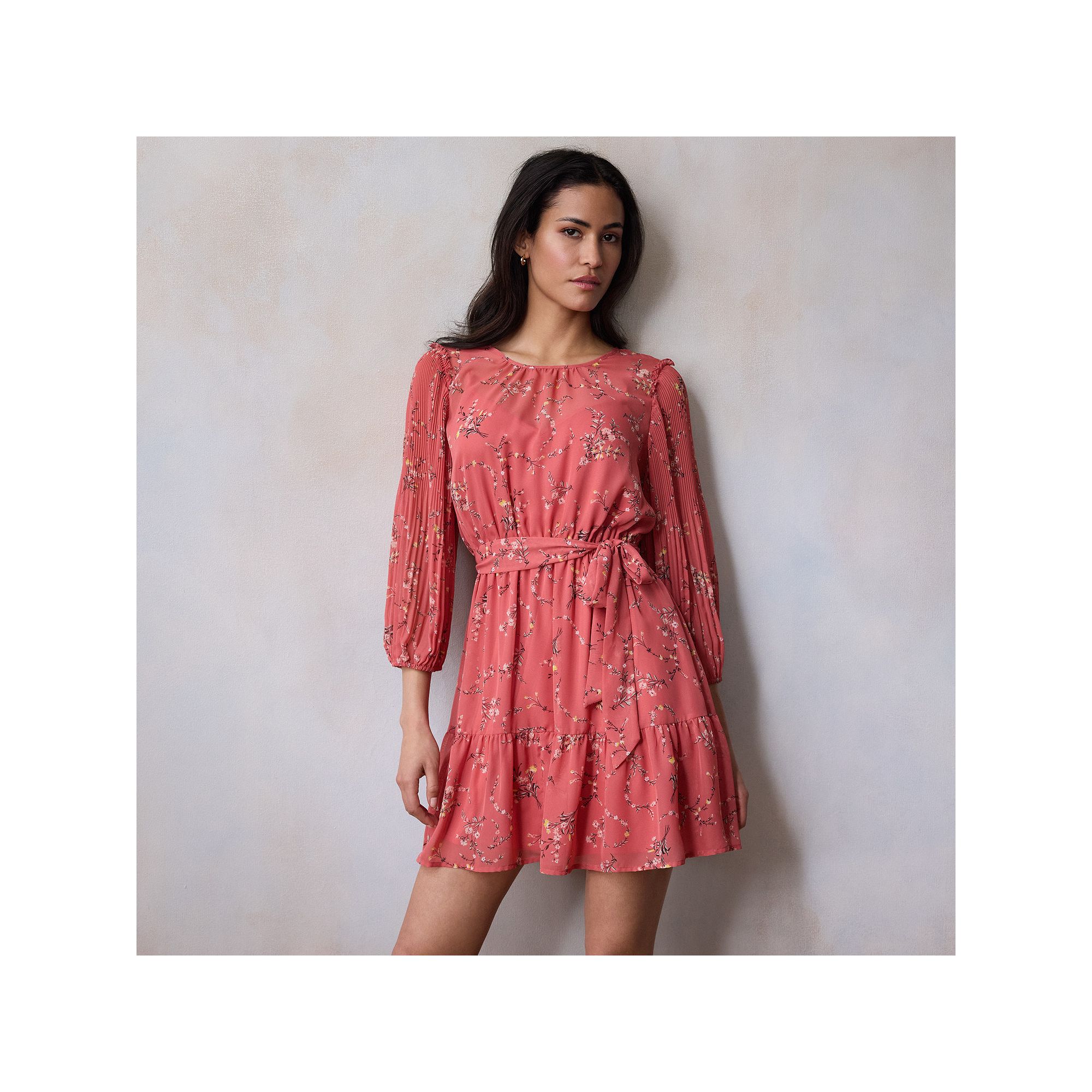 Womens LC Lauren Conrad Pleated Sleeve Mini Dress, Size: XS, Pink Fleurs A
