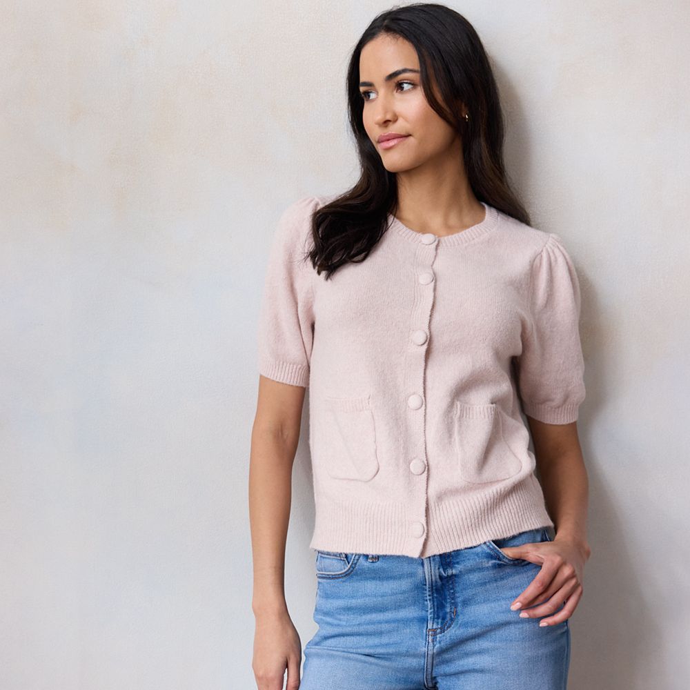 Crochet Short Sleeve Button Front Cardigan main image 1