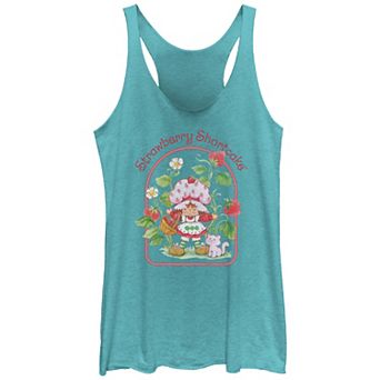 Juniors' Strawberry Shortcake Flowers And Strawberries Background Racerback Tank Top