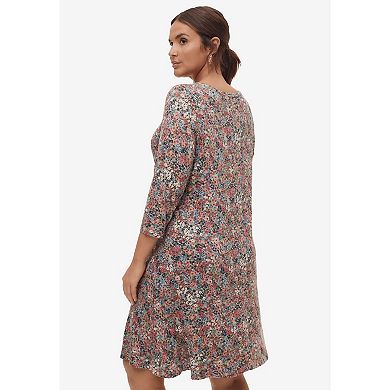 ellos Women's Plus Size Madison Knit Three-Quarter Sleeve Dress