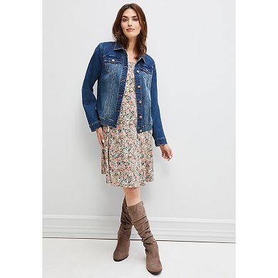 ellos Plus Size Stretch Knit Scoop Neck 3/4 Sleeve A Line Dress