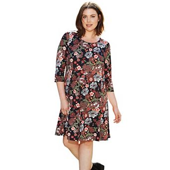 ellos Plus Size Madison Knit Three-Quarter Sleeve Dress