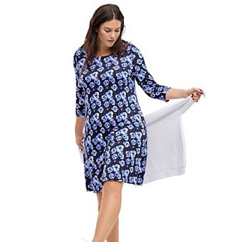ellos Plus Size Stretch Knit Scoop Neck 3/4 Sleeve A Line Dress
