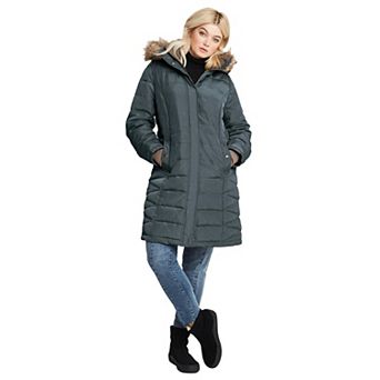 ellos Plus Size Faux Fur Trim Puffer
