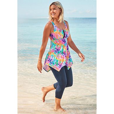 Swim 365 Women's Plus Size Longer-Length Handkerchief Hem Tankini Top