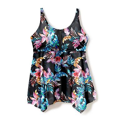 Swim 365 Women's Plus Size Longer-Length Handkerchief Hem Tankini Top