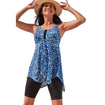 Swim 365 Women's Plus Size Longer-Length Handkerchief Hem Tankini Top