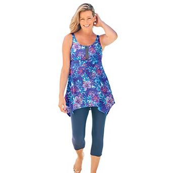 Swim 365 Women's Plus Size Longer-Length Handkerchief Hem Tankini Top