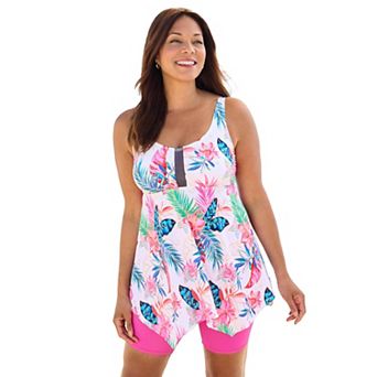 Swim 365 Women's Plus Size Longer-Length Handkerchief Hem Tankini Top