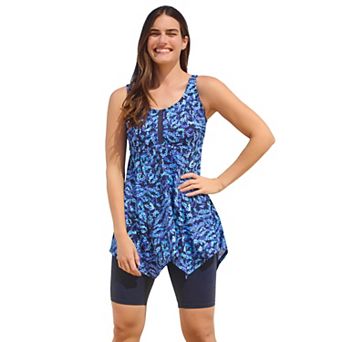 Swim 365 Women's Plus Size Longer-Length Handkerchief Hem Tankini Top