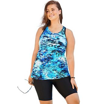 Swim 365 Women's Plus Size Longer-length Racerback Tankini Top