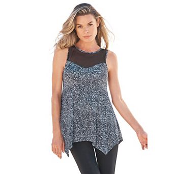 Swim 365 Women's Plus Size Mesh-inset Longer Length Tankini Top