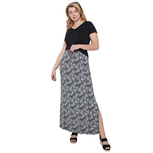 Kohls plus size long black skirt best sale
