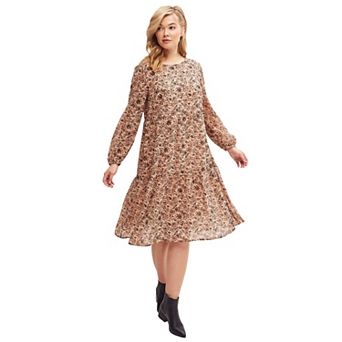 ellos Plus Size Sheer Overlay Tiered Dress