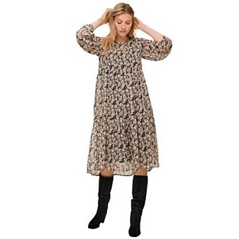 ellos Plus Size Sheer Overlay Tiered Dress