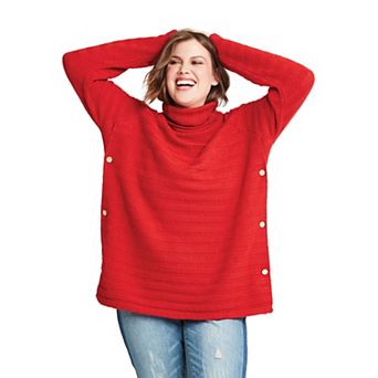 ellos Plus Size Side Button Turtleneck Sweater
