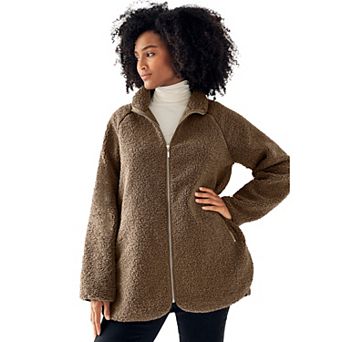 ellos Plus Size Sherpa Zip-Front Jacket