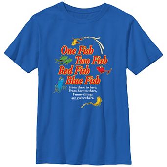 Boys 6-20 Dr. Seuss One Fish Two Fish Red Fish Blue Fish Poster Graphic Tee