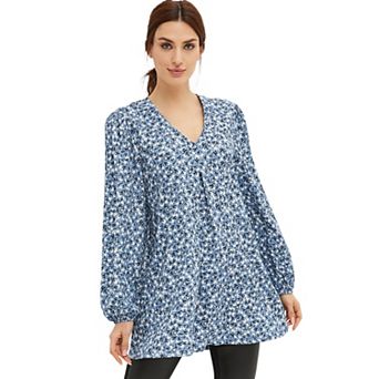 ellos Plus Size Inverted Pleat Textured Knit Tunic With Blouson Sleeves