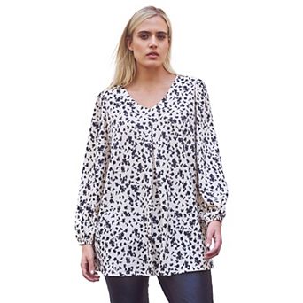 ellos Plus Size Inverted Pleat Textured Knit Tunic With Blouson Sleeves