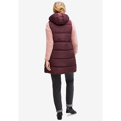 ellos Plus Size Long Hooded Puffer Vest
